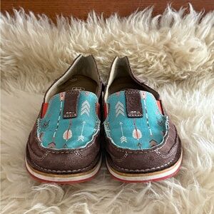 Ariat Brown Suede Cruisers with Turquoise Arrow Pattern